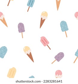 Seamless pattern with colorful ice cream canes, sticks on white background