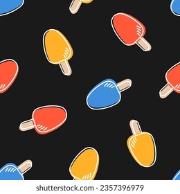 Seamless pattern with colorful ice cream and black background