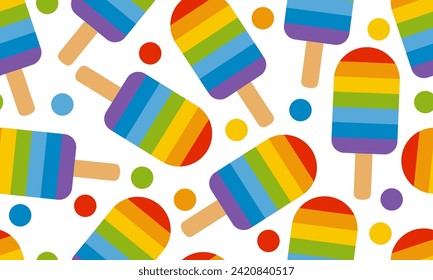 Seamless pattern with colorful ice cream. Rainbow ice cream