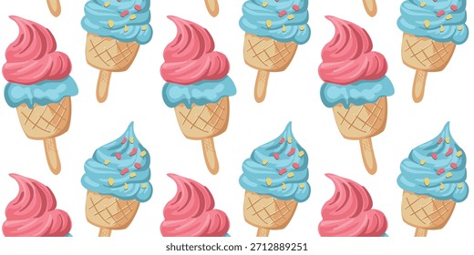 Patrón sin fisuras con conos de helado de colores
