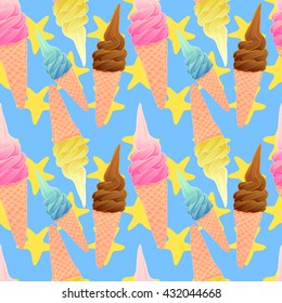 Seamless pattern with colorful ice cream, vector illustration