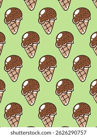 Seamless pattern of colorful ice creams in a fun, cartoon style. Bright and playful design perfect for summer products, kids' items, textiles, wrapping paper, and backgrounds.