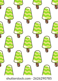 Seamless pattern of colorful ice creams in a fun, cartoon style. Bright and playful design perfect for summer products, kids' items, textiles, wrapping paper, and backgrounds.