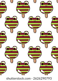 Seamless pattern of colorful ice creams in a fun, cartoon style. Bright and playful design perfect for summer products, kids' items, textiles, wrapping paper, and backgrounds.