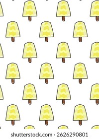 Seamless pattern of colorful ice creams in a fun, cartoon style. Bright and playful design perfect for summer products, kids' items, textiles, wrapping paper, and backgrounds.