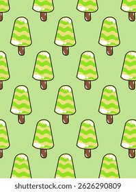 Seamless pattern of colorful ice creams in a fun, cartoon style. Bright and playful design perfect for summer products, kids' items, textiles, wrapping paper, and backgrounds.