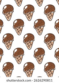 Seamless pattern of colorful ice creams in a fun, cartoon style. Bright and playful design perfect for summer products, kids' items, textiles, wrapping paper, and backgrounds.