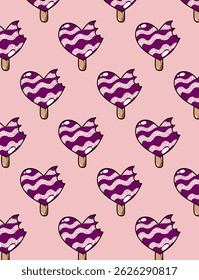 Seamless pattern of colorful ice creams in a fun, cartoon style. Bright and playful design perfect for summer products, kids' items, textiles, wrapping paper, and backgrounds.