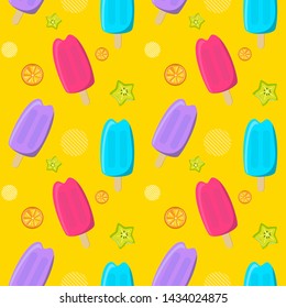Seamless pattern colorful icecream on yellow background