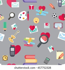 Patrón sin foco. Iconos coloridos.Educación.Tecnologías