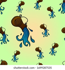 Seamless pattern with colorful illustration of water pouring from a jug. Hand drawn vector. Suitable for tattoo, design, shirts, brand logo, badge, printed cups, cards.