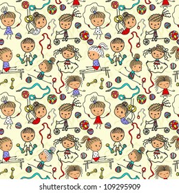 seamless pattern with colorful image of children playing