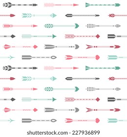 Seamless pattern with colorful Indian arrows on a white background