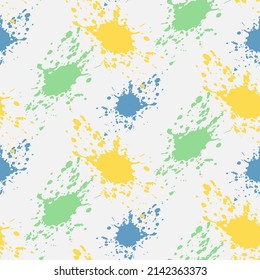 Seamless pattern of colorful ink blots and splashes. 