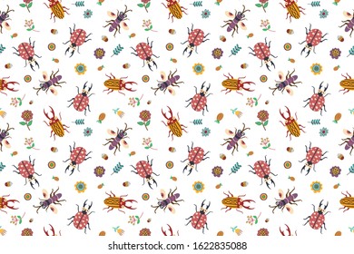 Seamless pattern colorful insect and plant with garden concept.creative pattern texture for fabric, wrapping, textile, wallpaper, apparel.