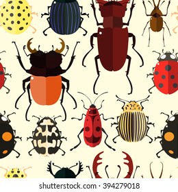 Seamless pattern with colorful insects. Bug wallpaper. Vector illustration for printing onto fabric.