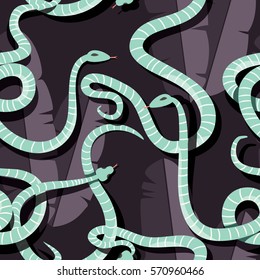 Seamless pattern with colorful intertwined striped rain forest snakes, vector illustration