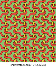 Seamless pattern of colorful intertwined stripes. Abstract background with editable colors.