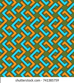 Seamless pattern of colorful intertwined stripes. Abstract background with editable colors.