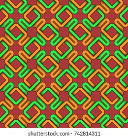 Seamless pattern of colorful intertwined stripes. Abstract background with editable colors.
