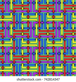 Seamless pattern of colorful intertwined stripes. Abstract background with editable colors.