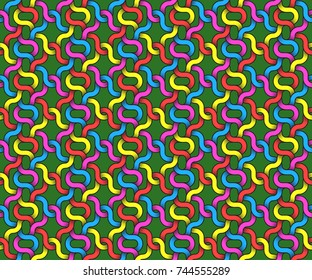 Seamless pattern of colorful intertwined stripes. Abstract background with editable colors.