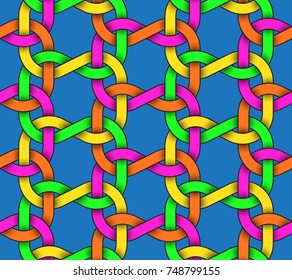 Seamless pattern of colorful intertwined stripes. Abstract background with editable colors.