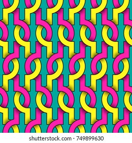 Seamless pattern of colorful intertwined stripes. Abstract background with editable colors.