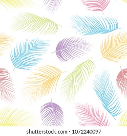 Seamless pattern with colorful isolated palm leaves background