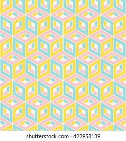 seamless pattern of colorful isometric cubes.