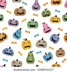 Seamless pattern of colorful jack o lanterns for Halloween
