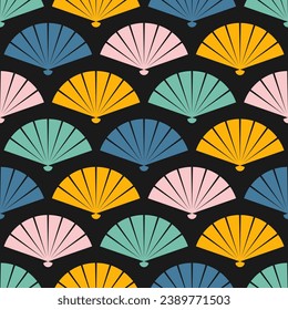 Seamless pattern with colorful japanese fan