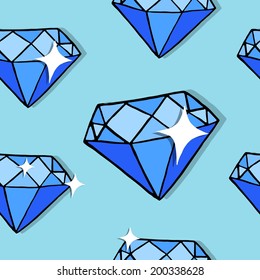 Seamless pattern of colorful jewels. Hand drawn gemstonesPrint
