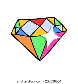 Seamless pattern of colorful jewels. Hand drawn gemstonesPrint