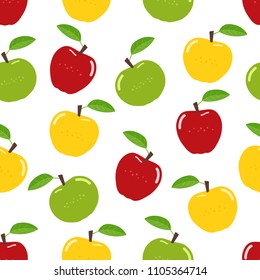 Seamless pattern with colorful juicy apples on white background. Vector illustration
