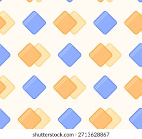 Un patrón sin fisuras con servilletas de cocina de colores en tonos suaves azules, naranjas y amarillos. Ideal para textiles para el hogar, papel de embalaje, decoración de la cocina, impresiones de tela y diseño de superficies.
