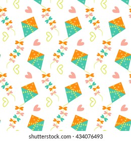 Seamless Pattern with colorful kites