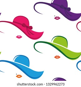 seamless pattern colorful lady chic hat and lips vector illustration EPS10