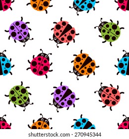 Seamless pattern with colorful ladybugs