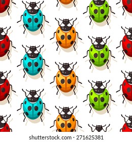 Seamless pattern with colorful ladybugs