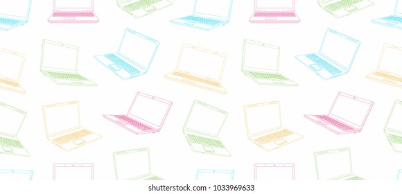 Seamless pattern of colorful Laptop isolated on white background