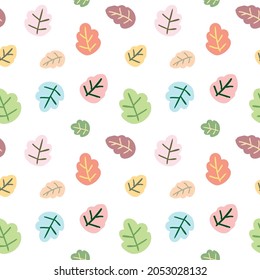 Seamless Pattern with Colorful Leaf Design on White Background