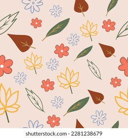 Seamless pattern with colorful leaf and flower summer design