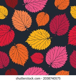 seamless pattern colorful leaf with grunge style and blck background, pattern art leaf for wallpaper_fabric textile_social media background and website