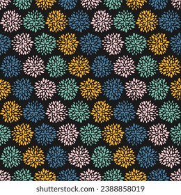 Seamless pattern with colorful leaves and black background
