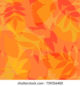 Seamless pattern with colorful leaves. Bright autumn background, banner in red, yellow, orange colors. Vector illustration.