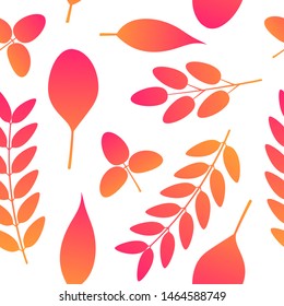 Seamless pattern with colorful leaves in flat style. Vector illustration on white background