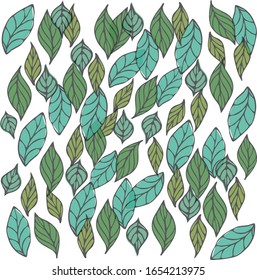 Seamless pattern of colorful leaves. Hand drawing.