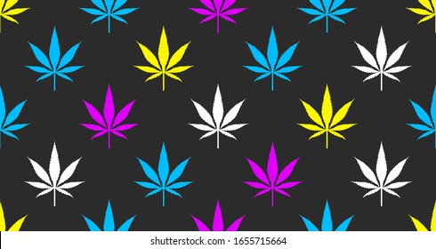 Patrón transparente con hojas coloridas de marihuana, fondo con cannabis. Ilustración del vector