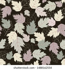 Seamless pattern. Colorful leaves on a dark background. Fabric, cover, print, wallpaper, background.
